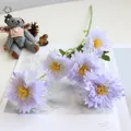 Detailed view of artificial purple chrysanthemums with five heads for home decor - Light Purple