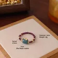 Perlenring im neuen chinesischen Stil mit Granat, blauem Jadeit und Gold-Anhänger - Natürlicher Granat & Blauer Jadeit (HYL267276)