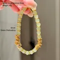 Bracelet en agate vert clair naturel avec entretoises dorées et pendentif dragon - Bracelet Calcédoine Hetian Feuille d'Or - Amélioré (HYL267273)