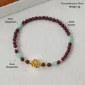 Bracelet en perles de grenat, turquoise et amazonite de 4mm avec breloque dorée - Bracelet Grenat Amazonite / Circonférence de Main 15cm