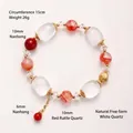 Handgemachtes Armband aus natürlichem Bergkristall und rotem Achat mit Goldakzenten - Handgelenkumfang 15cm / Roter Hematoid Quarz Weißkristall Stil