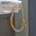Bracelet en perles d'agate grise fait main avec entretoises texturées dorées et porte-bonheur - Bracelet Agate Grise Feuille d'Or - Amélioré (HYL267273)