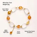 Handgefertigtes Perlenarmband aus weißem Kristall und Tigerauge für Damen, Umfang 15 cm. - Handgelenkumfang 15cm / Gelber Hematoid Quarz Weißkristall Stil