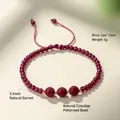 Natural garnet and cinnabar beaded bracelet with carved beads and adjustable red cord - Fret Pattern Bead Style / 3.5mm / 3.5mm Natural Garnet Cinnabar Bracelet