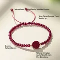 Natural garnet beaded bracelet with cinnabar God of Wealth charm, 3.5mm beads - Five Wealth Gods Style / 3.5mm / 3.5mm Natural Garnet God of Wealth Bracelet