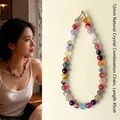 Elegante collar de cuentas de cristal natural multicolor de 12mm con cadena de 45cm - Estilo de Abalorio Redondo de 12mm / Longitud de la cadena aprox. 45 cm