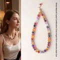 Collar de cuentas de cristal natural 10mm multicolor, cadena 45cm con extensión - Estilo de Abalorio Redondo de 10mm Con Abalorio de Cola / Longitud Cadena Aprox 45+5cm