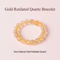 Eleganter 3mm Natur Goldener Rutilquarz Kristall Perlenring für Damen mit High-End-Gefühl - Perlenring (SL6699) / Rutilquarz Gold