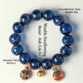 Bracelet bleu en verre de cendres d'encens avec perles de 14mm et breloques porte-bonheur - Famille de Bête Tunjin Bleue / 14mm