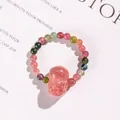 Mehrfarbiger Ring aus natürlichen Turmalinperlen mit rosa Kristallanhänger für Damen. - Pixiu-Stil (SL6699) / Turmalin PiXiu