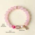 Natur-Rosenquarz-Perlenarmband mit vergoldetem Kristall-Kürbis-Anhänger - Flaschenkürbis Stil (Rosenquarz) / 8mm / Rosa