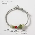 Handgewebtes minimalistisches Armband mit natürlicher Hetian-Jade, Jaspis und Rotachat-Perlen - Nephrit Laufring (ZWJ26072711-15)