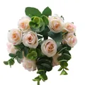 Artificial champagne rose bouquet with fake green eucalyptus leaves for wedding decoration - Champagne