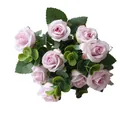 Realistic artificial pink rose bouquet with green eucalyptus leaves for elegant home decor - Light Purple