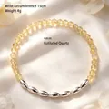 Élégant bracelet en quartz doré naturel avec 7 perles de riz argentées, taille 15 cm - Bracelet Boucle Simple Quartz Rutilé Doré / Diamètre des perles 4MM