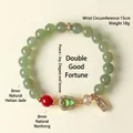 Natur-Hetian-Jade Perlenarmband mit rotem Achat und grünem Kalebasse-Anhänger, 8mm - Flaschenkürbis Stil (Nephrit-Jade) / 8mm / Grün