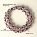 Variante de pulsera de cuentas de ágata gris natural y granato de 8 mm y 4 mm - Pulsera de Doble Vuelta de Ágata Gris Natural 8mm / Circunferencia 15cm