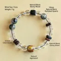 Natürliches schwarzes Rutilquarz- und Adlerholz-Perlenarmband mit fünf Schriften - Handumfang 15cm / Bergkristall & Schwarzer Rutilquarz Armband