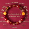 Bracelet zodiaque en agate rouge avec breloques Coq, Serpent et Bœuf, perles de 10 mm - Coq Serpent Bœuf Tri-Harmonie / Diamètre de perle 10mm