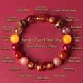 Bracelet traditionnel du zodiaque chinois avec des perles d'agate rouge et d'œil de tigre 10 mm - Tigre Cheval Chien Tri-Harmonie / Diamètre de perle 10mm