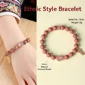 Pulsera étnica de cuentas aromáticas naturales con colgante de calabaza rosa y chapa dorada - 8mm / Color Madera de Melocotón