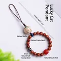 Traditional Chinese style Bodhi Lucky Cat pendant with 6mm Kuka beads and red agate - Lucky Cat Pendant / 6mm