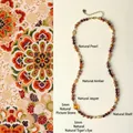 Beaded necklace with natural pearl, flower amber and shell, 40cm with 6cm extension - Necklace / 40cm+6cm