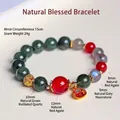 Natürliches grünes Quarz- und rotes Achatperlenarmband mit goldenen Anhängern - 10mm / 10mm Natürliches Grünes Rutilquarz Armband
