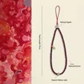 Garnet beaded phone lanyard with Hetian jade bead and natural agate flower charm in red - 4mm Garnet Hetian Jade Style