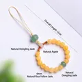Natürlicher Aventurin und Achat Perlen Handy Anhänger Zubehör mit 12cm Gesamtlänge - Gelbe Jade