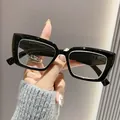 Detailopname van een modieuze vierkante zwarte leesbril met blauwlichtfilter - +1.00 Dioptrie / Zwart Frame