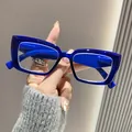 Dichtbij van een stijlvolle blauwe leesbril met een vierkant montuur - +1.00 Dioptrie / Blauw Frame