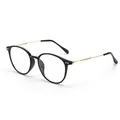 Stijlvol zwart ovaal brilmontuur met elegante gouden metalen pootjes voor dames - Anti-Blauw Licht Helder / Zwart Frame Gouden Pootjes