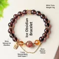 Natural Ice Obsidian and Super Seven Crystal beaded bracelet with citrine and gold charms - Obsidian Super Seven Bracelet / 8mm / Black