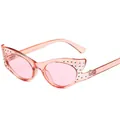Gafas de sol de ojo de gato rosas con brillantes diamantes de imitación para un look retro. - Montura Rosa Transparente Lentes Rosas