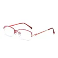 Elegante rot-goldene Halbrand-Lesebrille für Damen mit robustem Metallgestell - +2.00 Dioptrien / Roter Rahmen