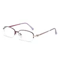 Elegante Lesebrille für Damen, Halbrand-Design, modisches Gestell in Rot und Gold - Anti-Blaulicht Klar / Violetter Rahmen