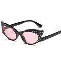 Elegantes gafas de sol vintage ojo de gato con pedrería brillante y lentes color rosa - Montura Negra Lente Rosa