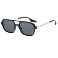 Elegante retro vierkante zonnebril met holle dubbele brug en zilveren metalen pootjes - Zwart Frame Grijze Lenzen