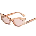 Gafas de sol de ojo de gato con diamantes de imitación en marrón translúcido. - Montura de Té Translúcida Lente de Té