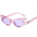 Gafas de sol ojo de gato rosas de moda con lentes moradas y pedrería variante - Marco Púrpura Transparente Lente Púrpura