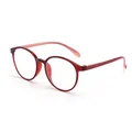 Stylish red round frame anti-blue light glasses for women in a clear studio view - Plain Lens (Anti-Blue Light) / Red