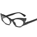 Gafas de sol ojo de gato negras con tachuelas decorativas de diamantes de imitación en el marco - Montura Negra Lente Transparente