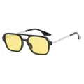 Lunettes de soleil carrées rétro à double pont avec verres jaunes et branches métal - Monture Noire Verres Jaunes