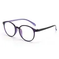 Fashionable round anti-blue light glasses with purple frames and black temples for women. - Plain Lens (Anti-Blue Light) / Purple