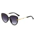 Elegant women's cat-eye sunglasses with purple gradient lenses and gold metal frames - Black Frame Gradient Grey Lens