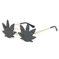 Unique funny maple leaf shaped rimless sunglasses for party festivals and dance rave events - Gold Frame Full Grey