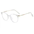 Moderne bril met helder rond montuur, slanke gouden metalen veren en blauw licht filter - Anti-Blauw Licht Helder / Transparant Frame Gouden Poten