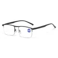 Zwarte halfrandloze leesbril met blauwlichtfilter en een +3.00 dioptrie sticker - Anti-blauw Licht (Zonder Sterkte) / Mat Zwart