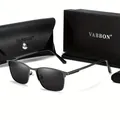 Close-up detail of men's square frame business sunglasses with VABBON case and box - With Jewelry Box / Gunmetal Frame Black Grey Lens